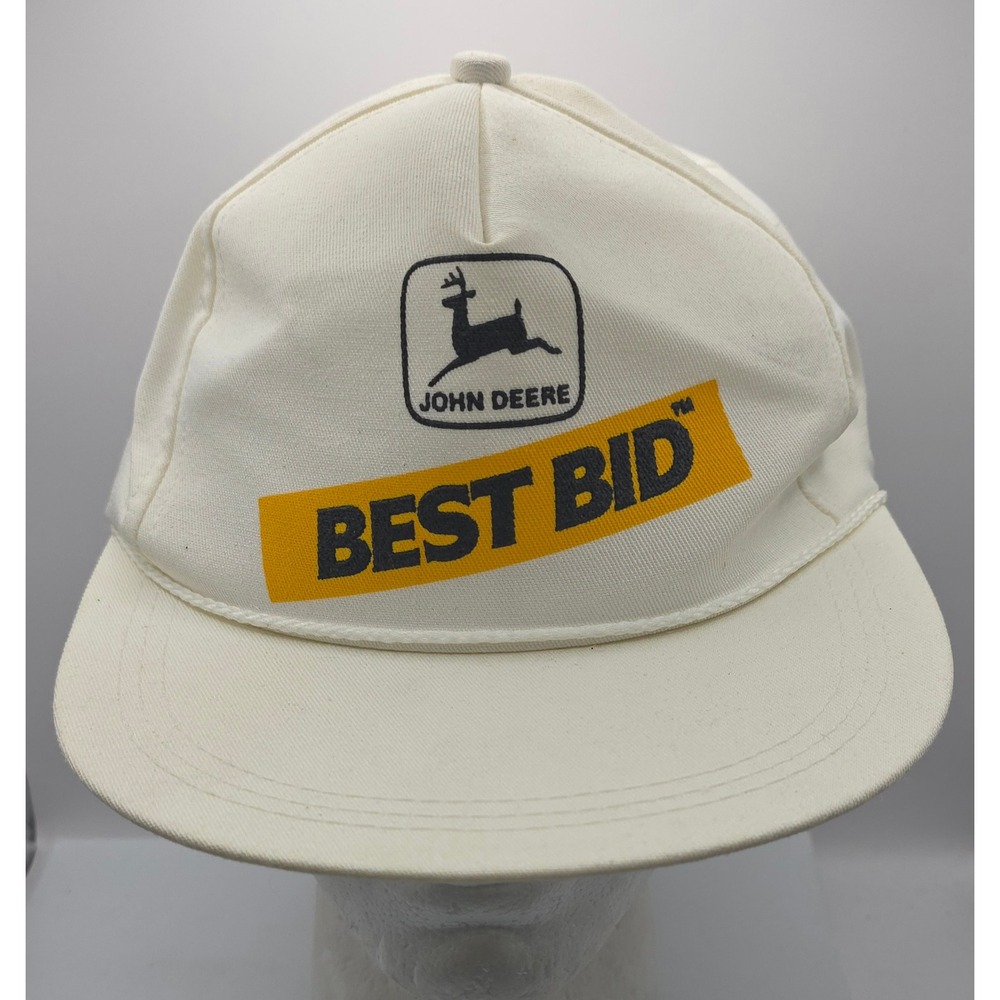 Vintage‎ John Deere Best Bid White K-Products Stamped Snapback Hat Cap Farm